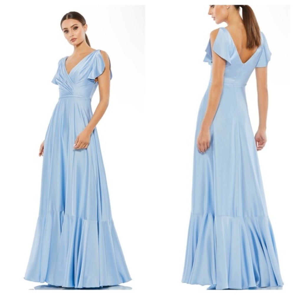 NEW Ieena Mac Duggal Surplice Bodice Split Sleeves Dress Periwinkle sz 6 #11256